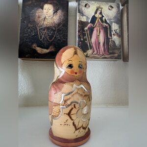 Matryoshka 5 Pc Wooden Russian‎ Nesting Dolls Wood Burned